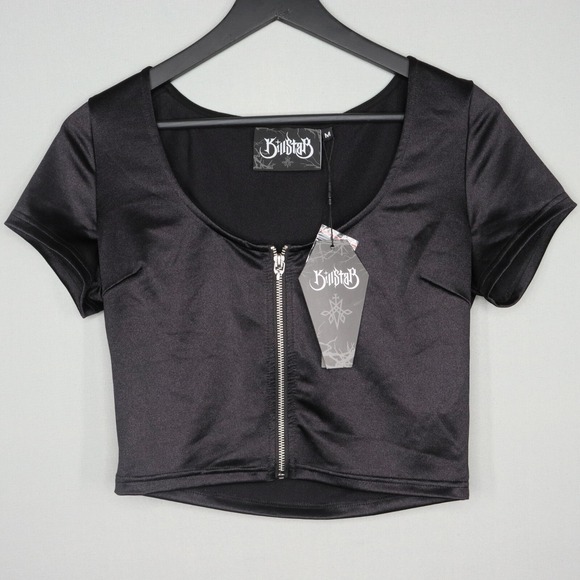 Killstar Karlene Zip Crop Top Womens Size Medium Black Grunge Gothic Witch NWT - Picture 1 of 5